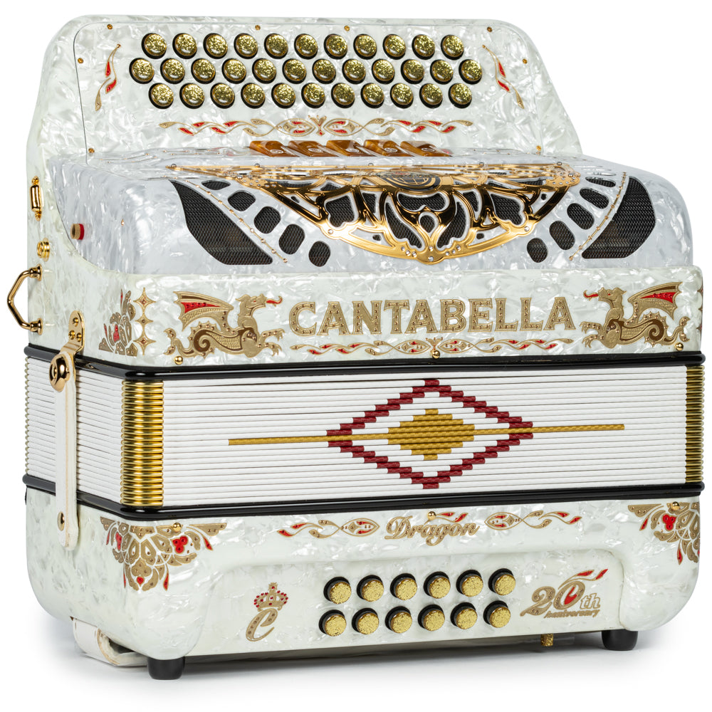 Cantabella Dragon Accordion 5 Switch EAD White and Gold
