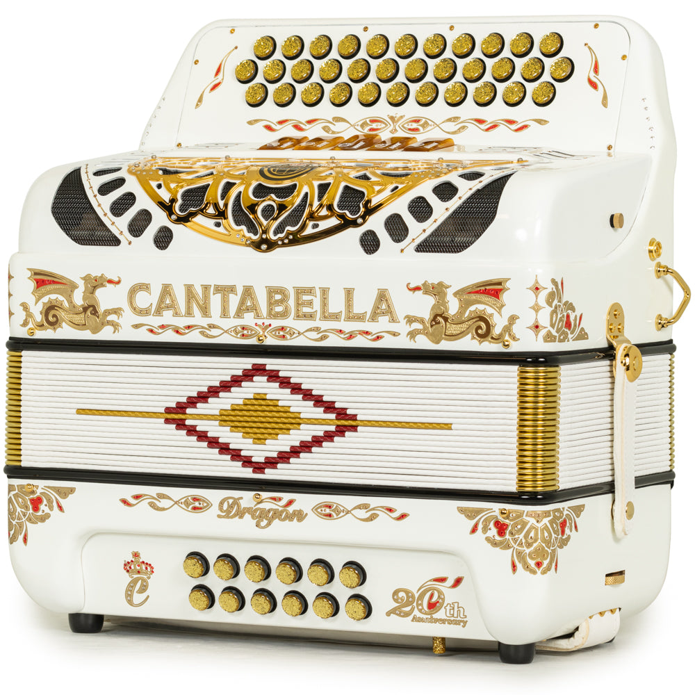 Cantabella Dragon Accordion 5 Switch FBE White and Gold