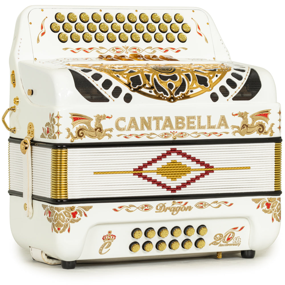 Cantabella Dragon Accordion 5 Switch FBE White and Gold