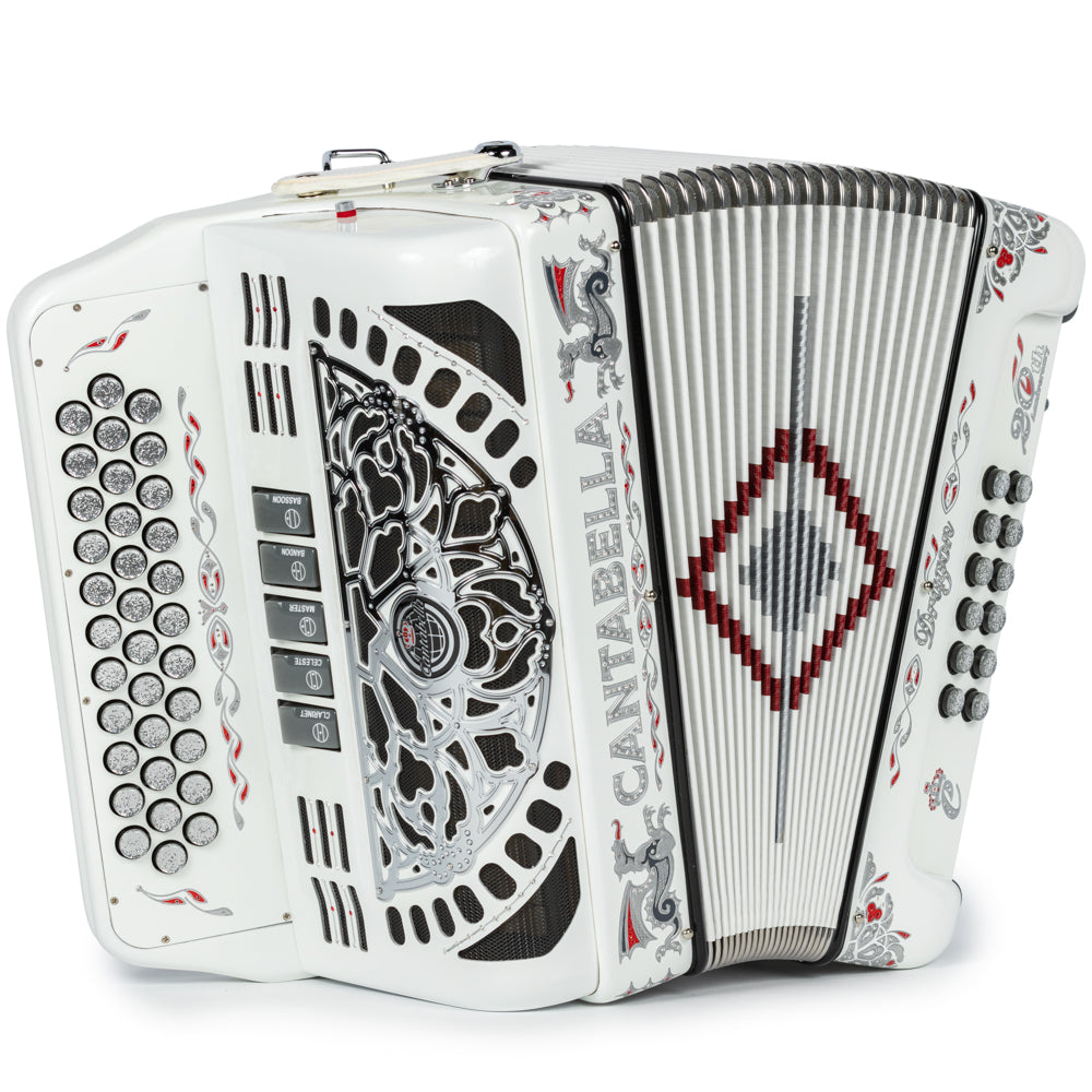 Cantabella Dragon Accordion 5 Switch EAD White and Silver