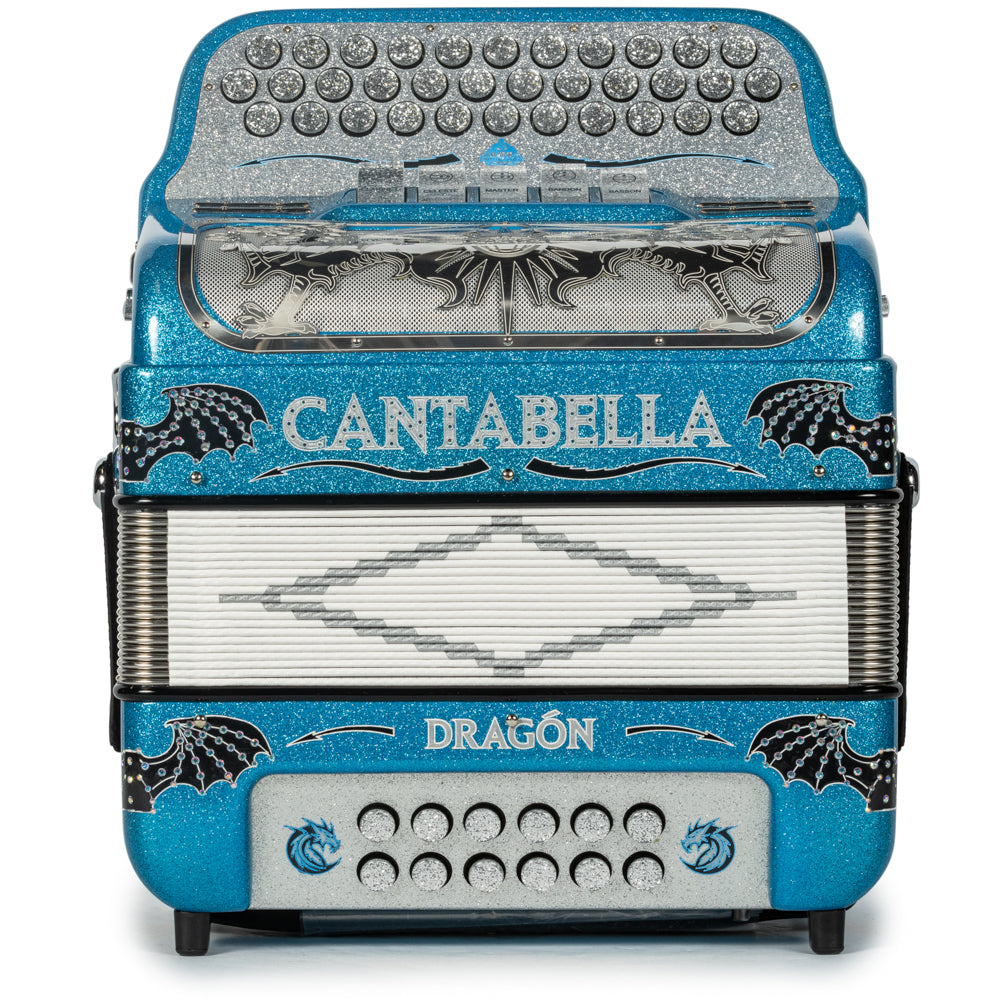 Cantabella Dragon Accordion 5 Switch EAD Light Blue Glitter with Silver and Black-Cantabella-Hermes Music-Accordion Pro Shop
