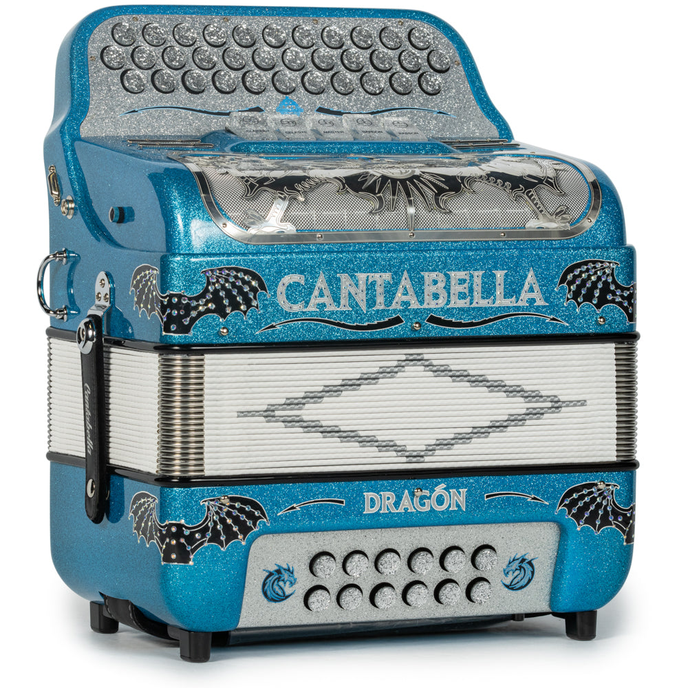 Cantabella Dragon Accordion 5 Switch EAD Light Blue Glitter with Silver and Black-Cantabella-Hermes Music-Accordion Pro Shop