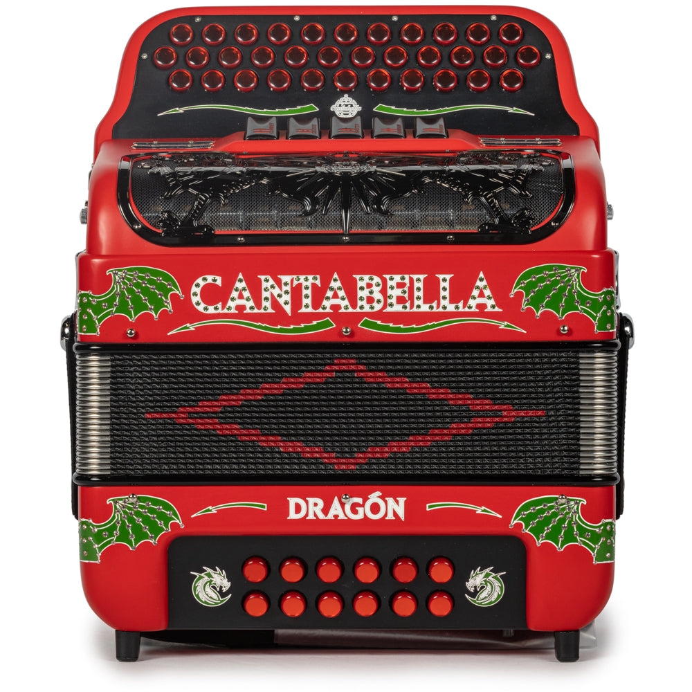 Cantabella Dragon Accordion 5 Switch EAD Matte Red with White and Green-Cantabella-Hermes Music-Accordion Pro Shop