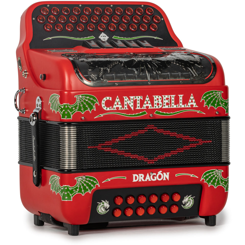 Cantabella Dragon Accordion 5 Switch EAD Matte Red with White and Green-Cantabella-Hermes Music-Accordion Pro Shop