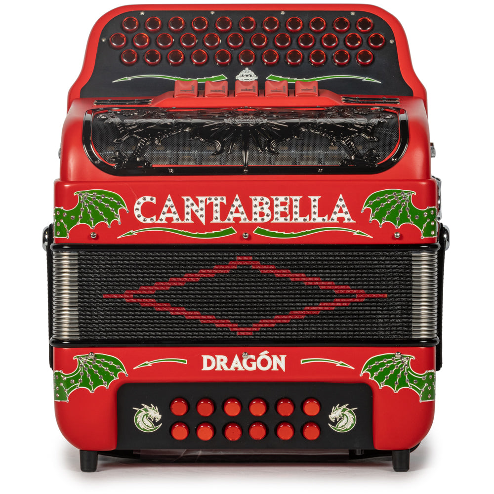 Cantabella Dragon Accordion 5 Switch EAD Matte Red with White and Green-Cantabella-Hermes Music-Accordion Pro Shop