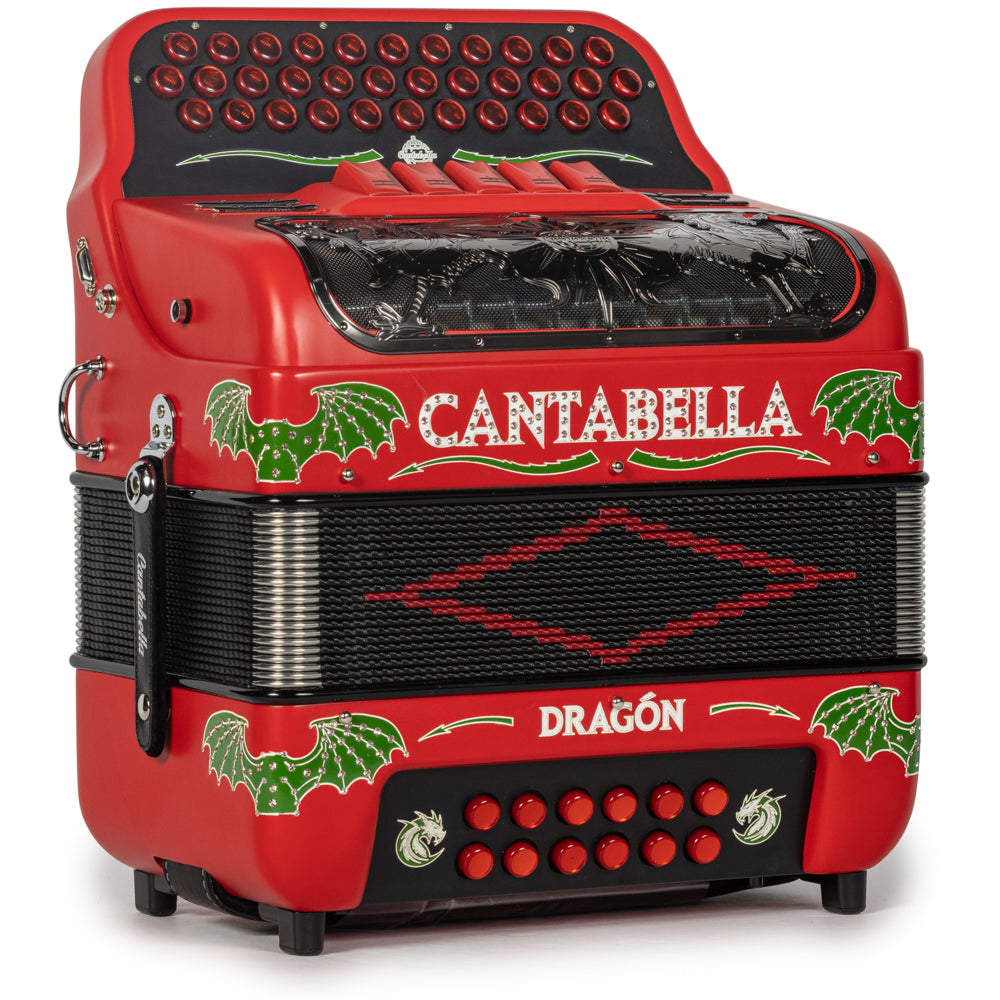 Cantabella Dragon Accordion 5 Switch EAD Matte Red with White and Green-Cantabella-Hermes Music-Accordion Pro Shop