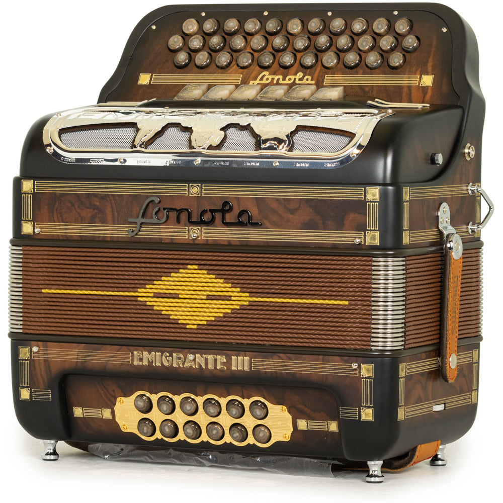 Sonola Emigrante III Accordion 6 Switch FBE-GCF Matte Dark Wood with Gold and Silver