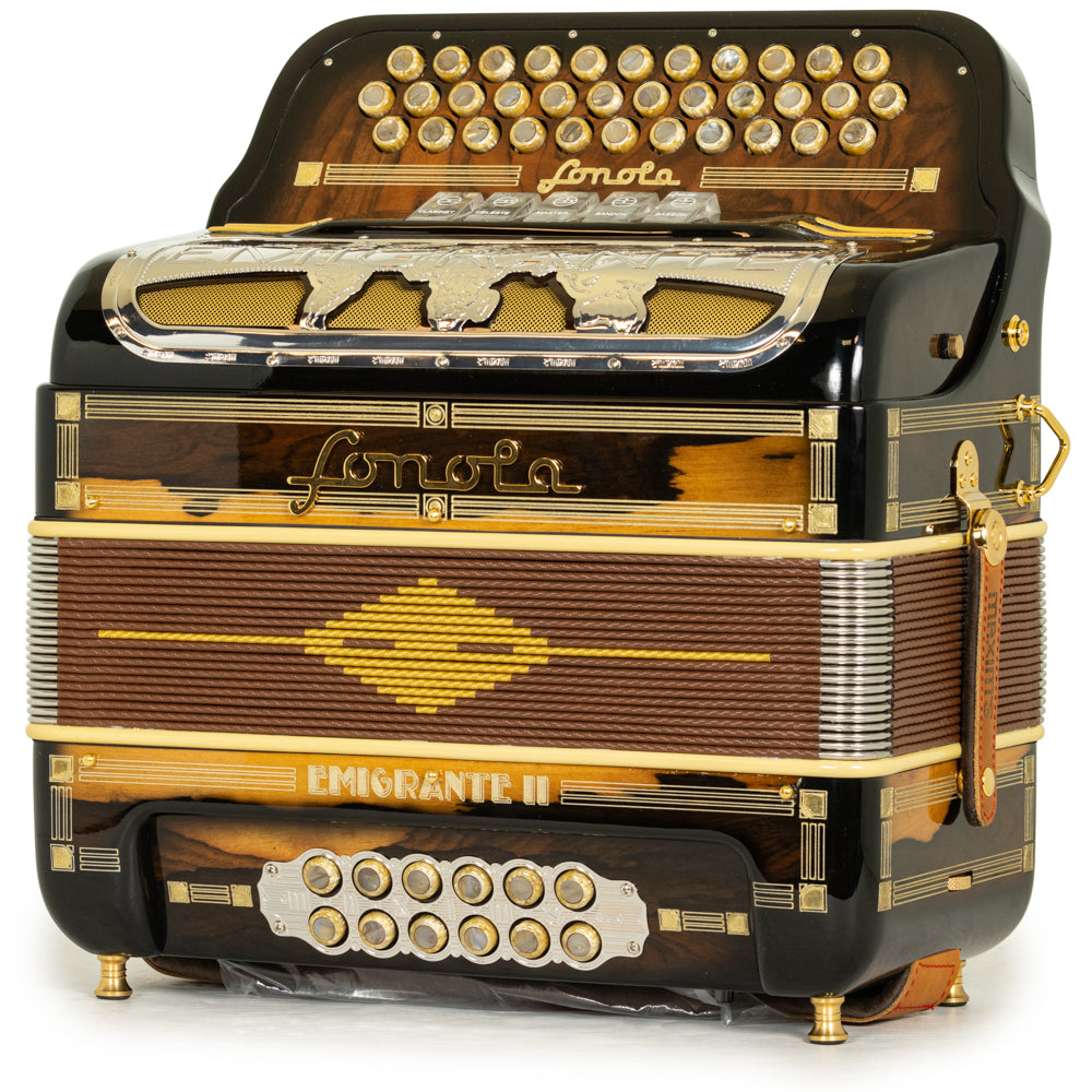 Sonola Emigrante II Accordion 5 Switch EAD Polished Dark Wood with Gold and Silver
