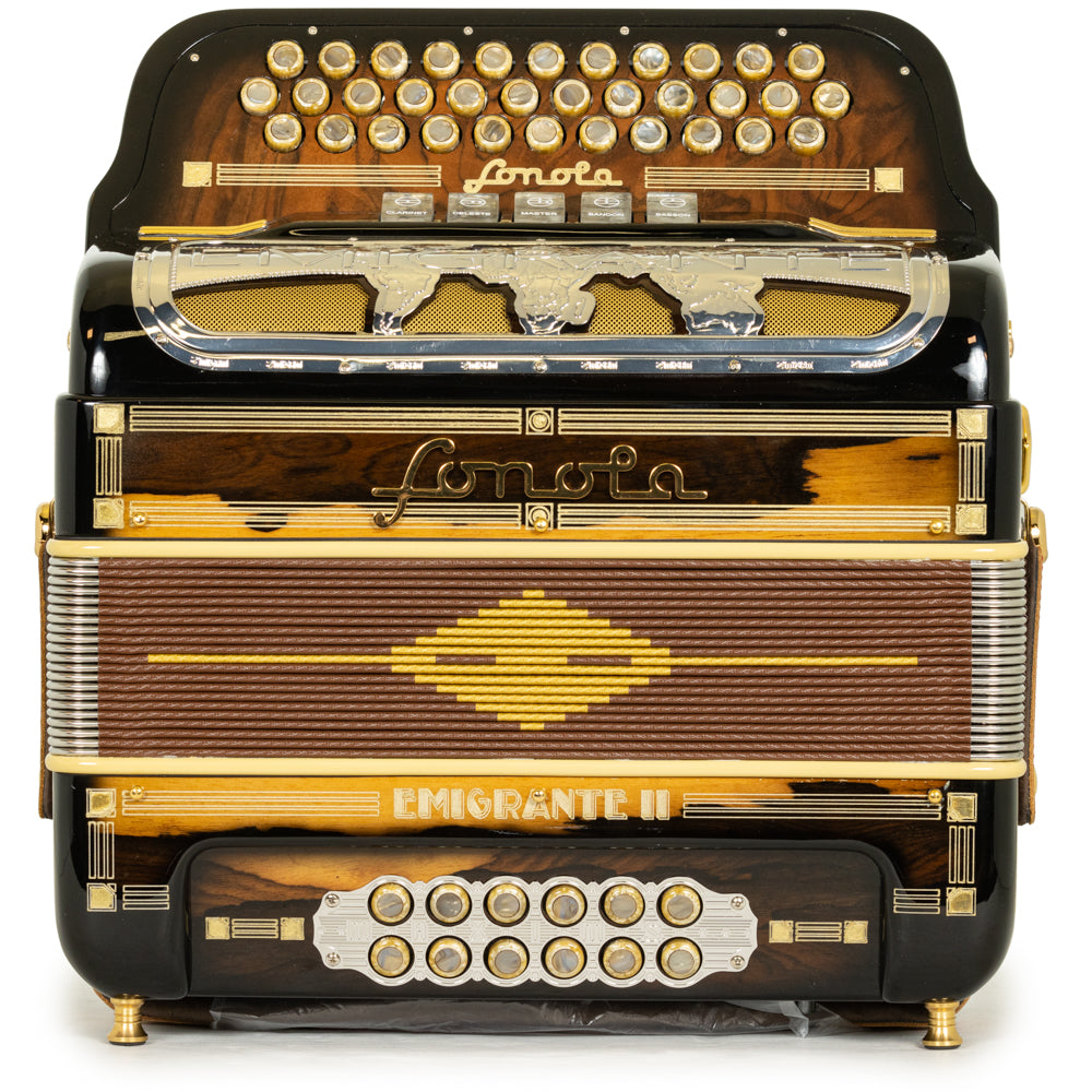 Sonola Emigrante II Accordion 5 Switch EAD Polished Dark Wood with Gold and Silver