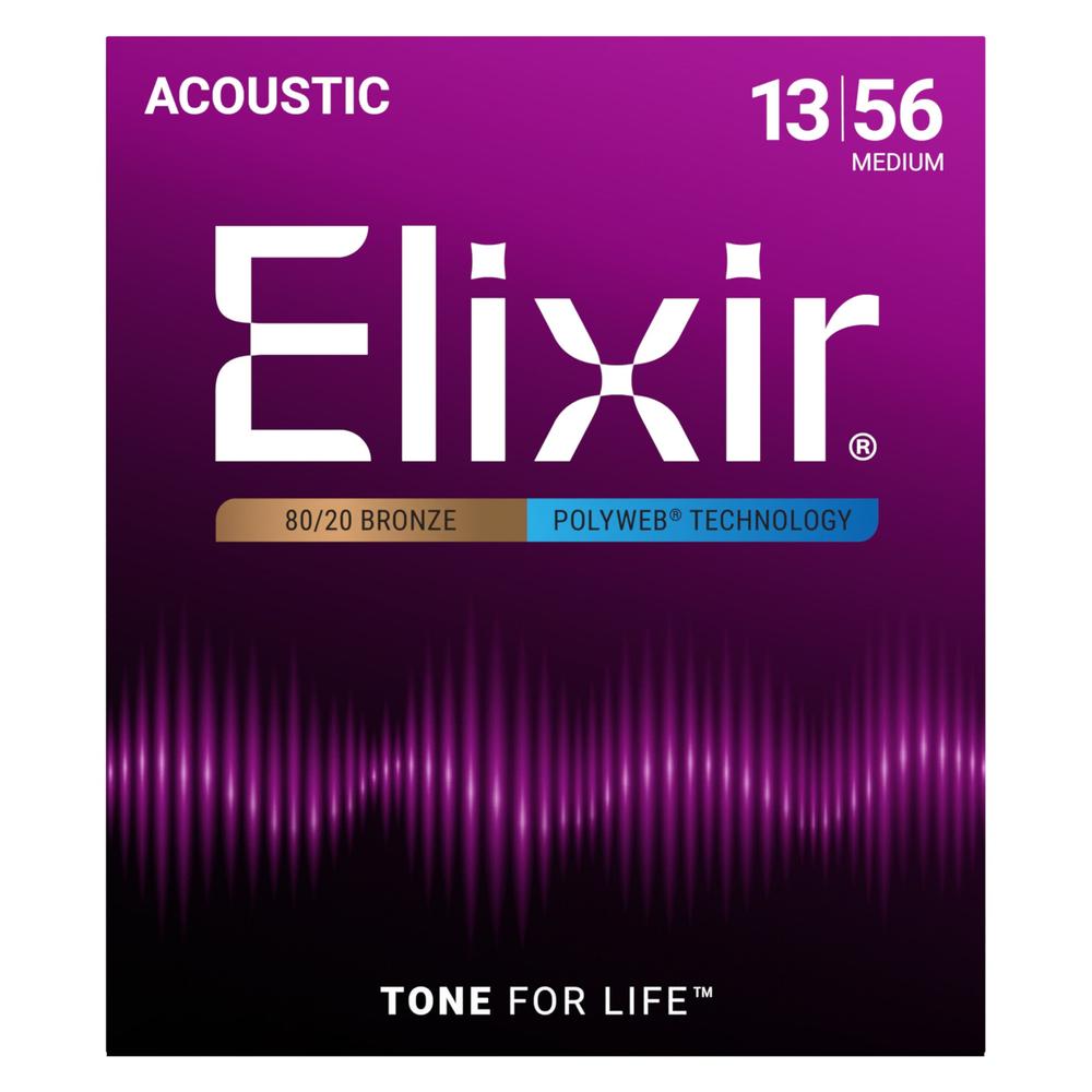 Elixir 80/20 Medium Acoustic Guitar Strings w/ Polyweb Coating G.013-.056