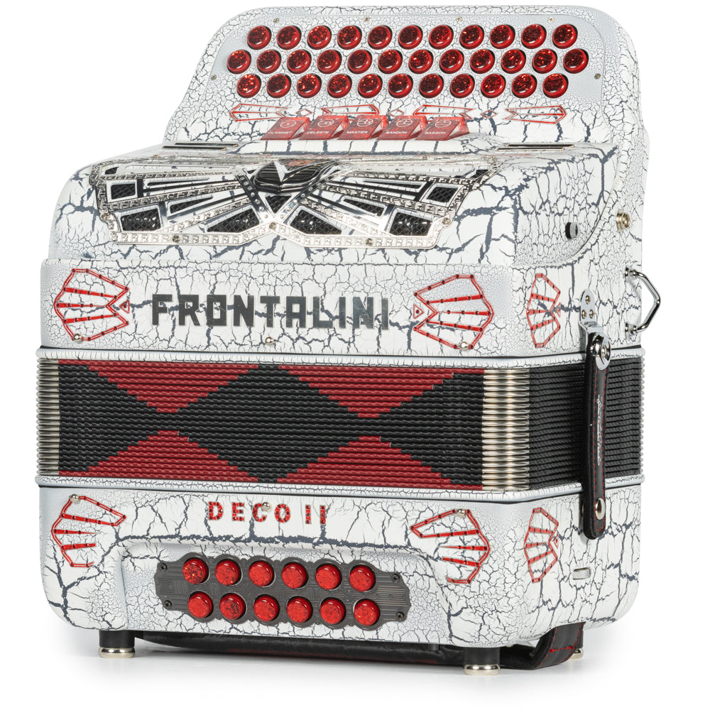 Frontalini Deco II Ultra Compact 5 Switch FBE Accordion in Crackled White and Red