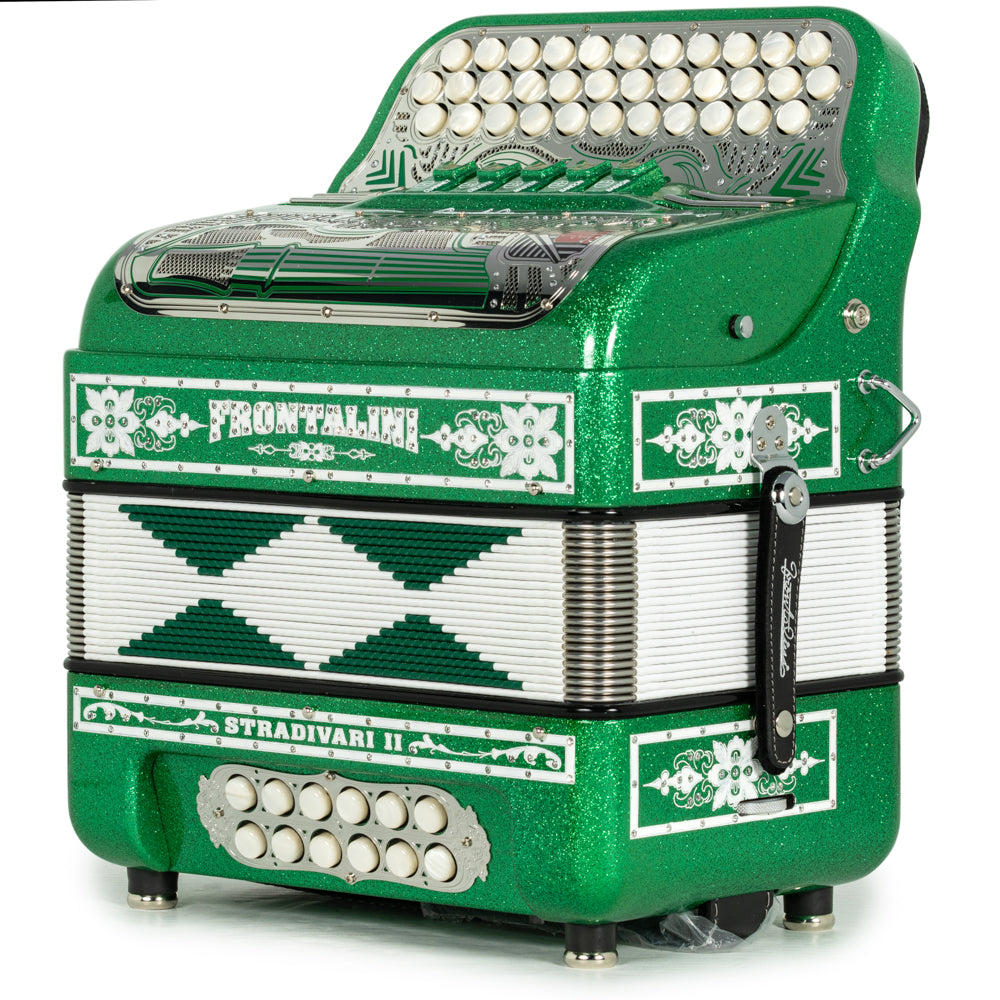 Frontalini Stradivari II 5 Switch GCF Accordion in Green Glitter with White