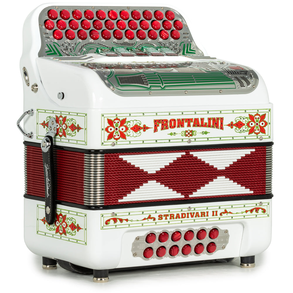 Frontalini Stradivari II 5 Switch FBE Accordion in White Red and Green