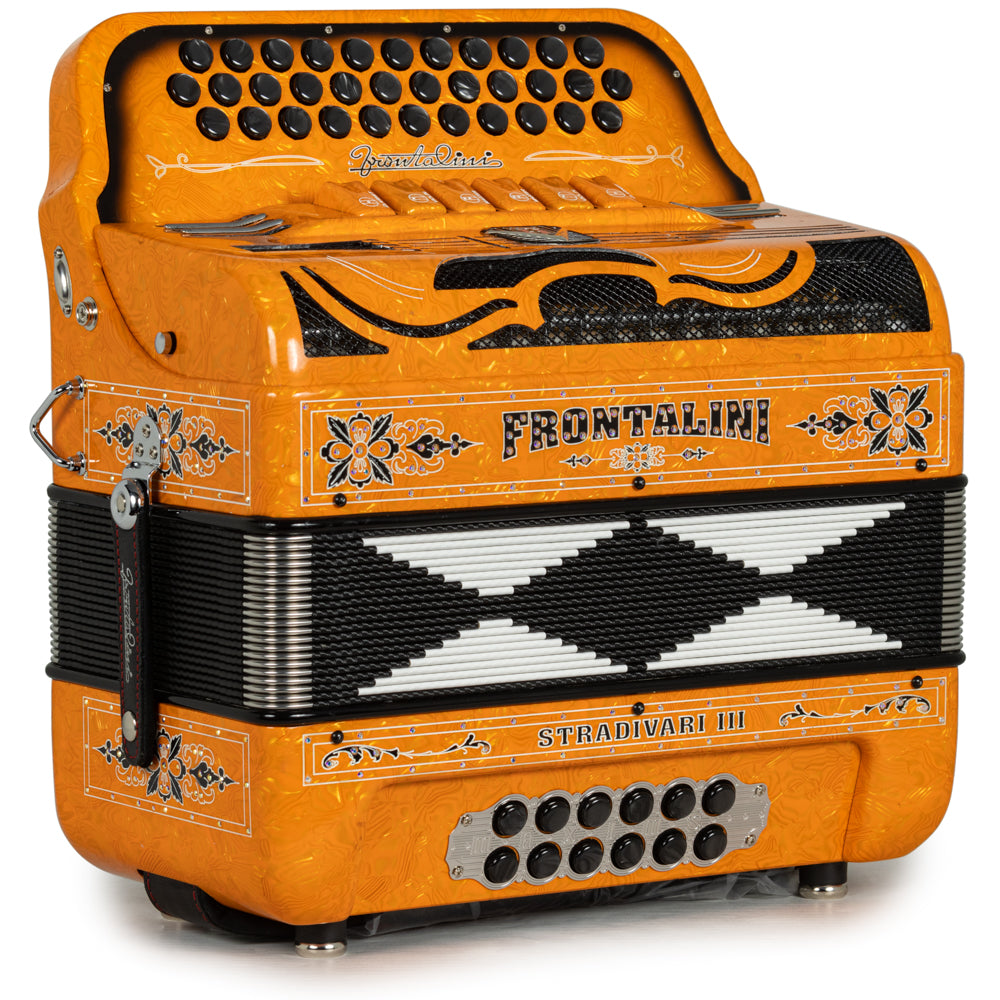 Frontalini Stradivari III 6 Switch 2-Tone FBE-EAD Accordion Celluloid Orange Waves with Black