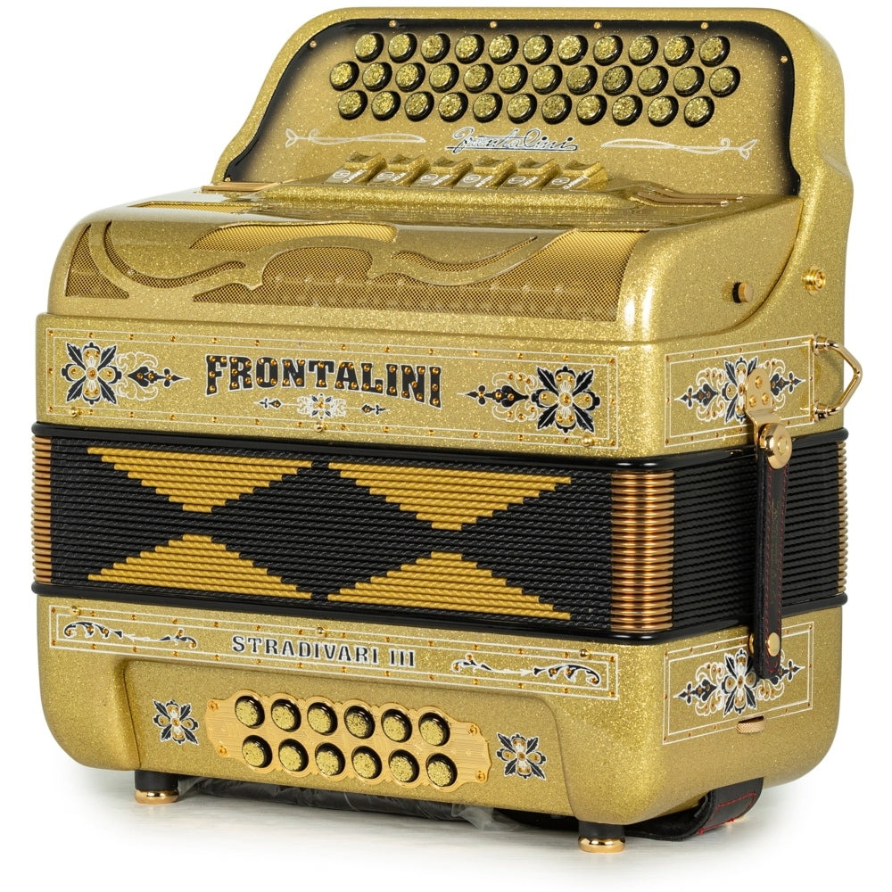 Frontalini Stradivari III 6 Switch 2-Tone FBE-EAD Accordion Golden Glitter with Black