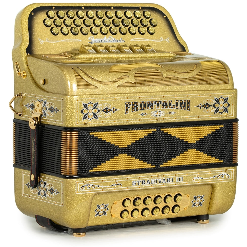 Frontalini Stradivari III 6 Switch 2-Tone FBE-EAD Accordion Golden Glitter with Black