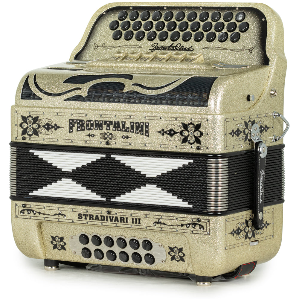 Frontalini Stradivari III 6 Switch 2-Tone FBE-EAD Accordion Golden Sand with Black