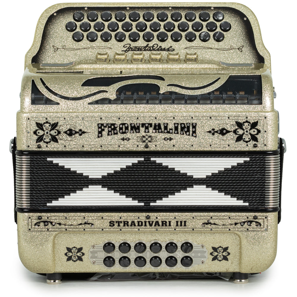 Frontalini Stradivari III 6 Switch 2-Tone FBE-EAD Accordion Golden Sand with Black