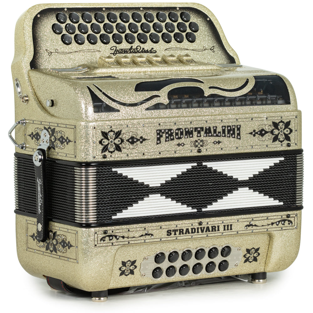 Frontalini Stradivari III 6 Switch 2-Tone FBE-EAD Accordion Golden Sand with Black