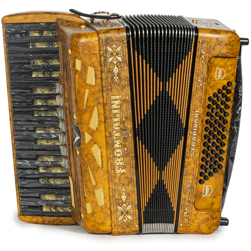 Frontalini Stradivari Piano Accordion 7 Switch Matte Mustard Yellow and Black Hermes Music Accordion Pro Shop