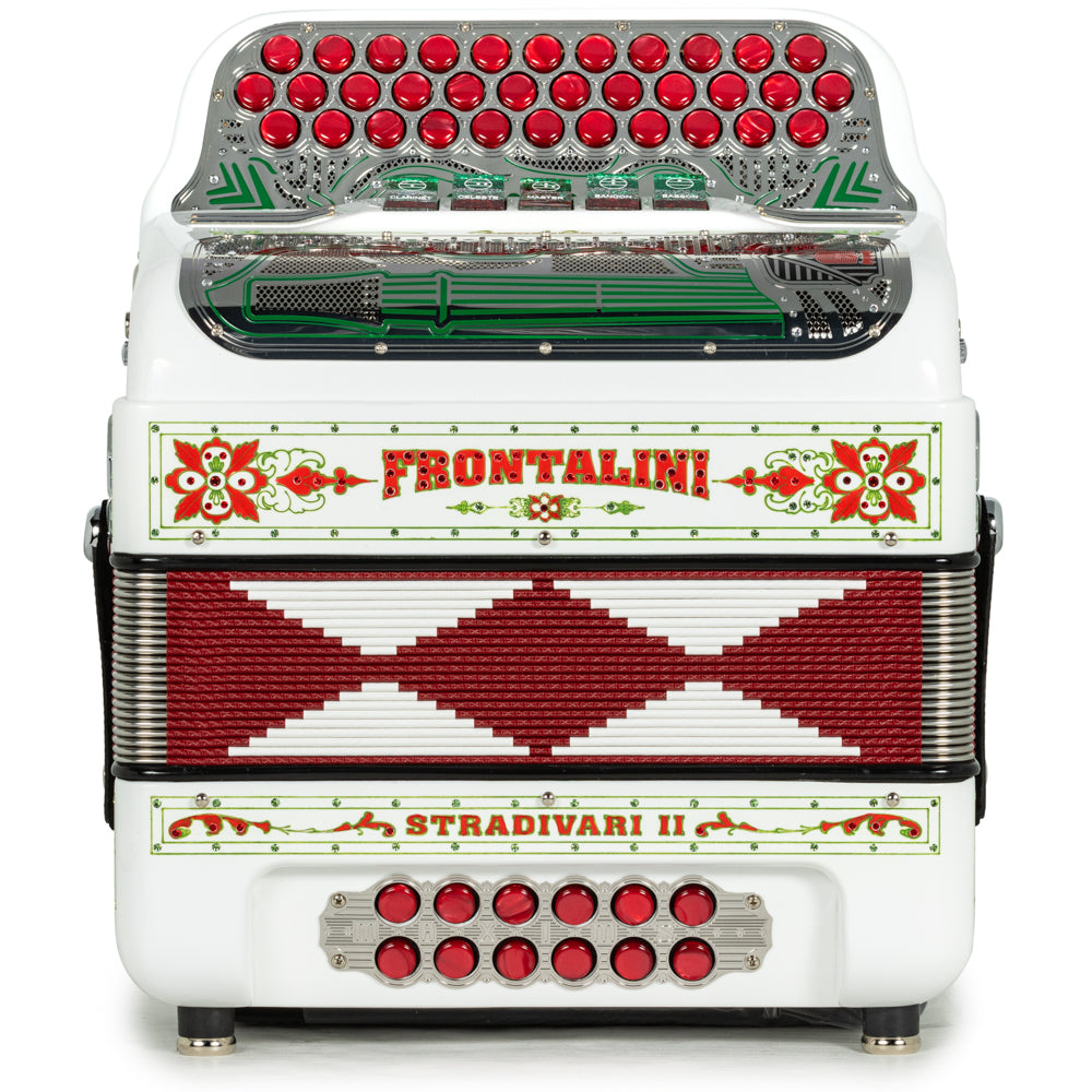 Frontalini Stradivari II 5 Switch FBE Accordion in White Red and Green