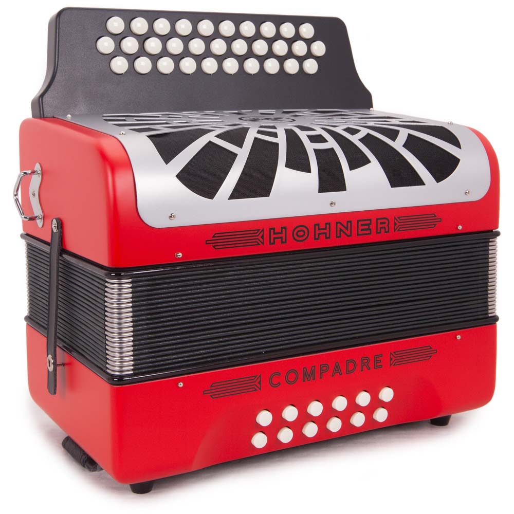 Hohner Compadre Accordion GCF Red with Gray Grill and Cantabella Straps Bundle-accordion-Hermes Music- Hermes Music