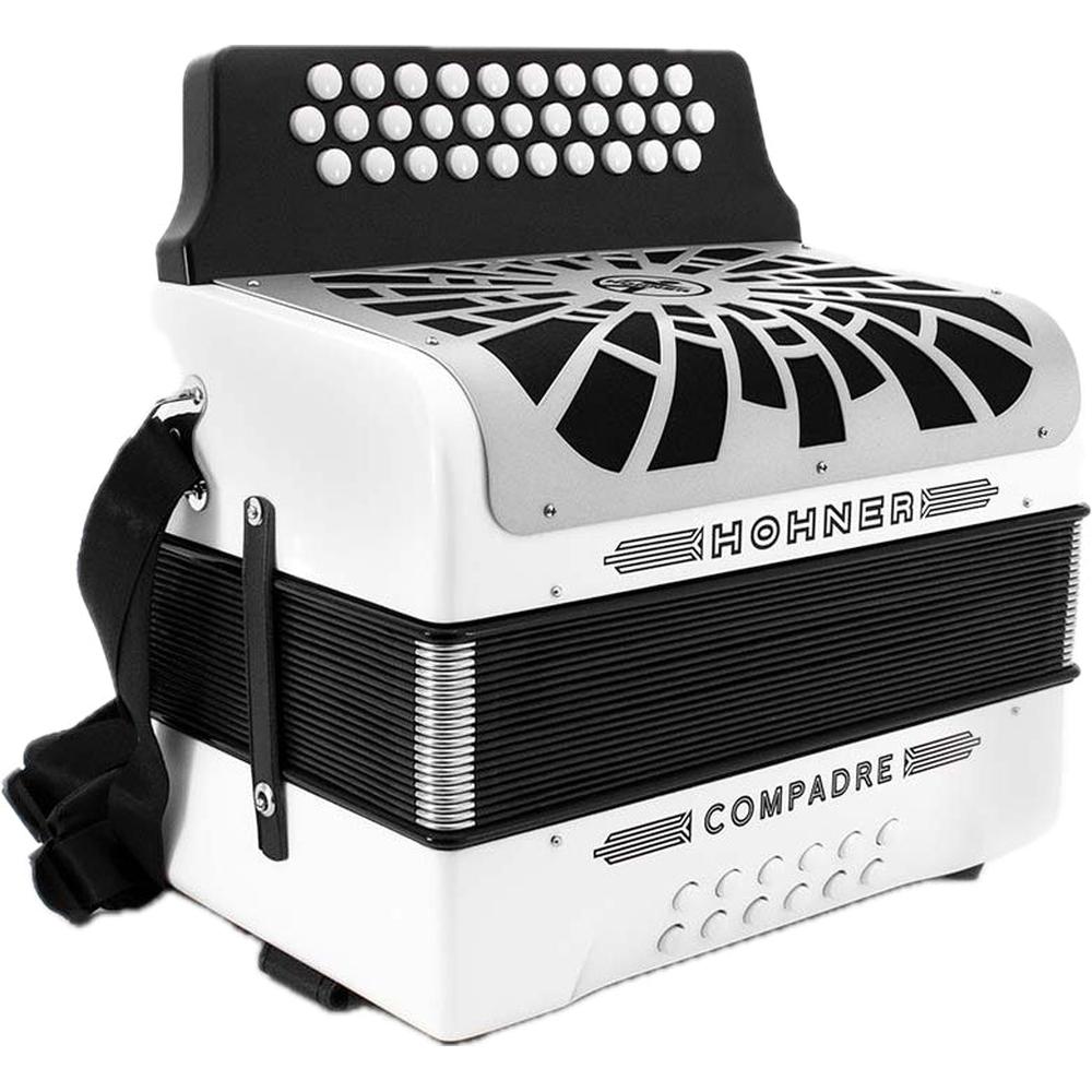 Hohner Compadre Accordion No Switch FBE White with Matte Gray Grill