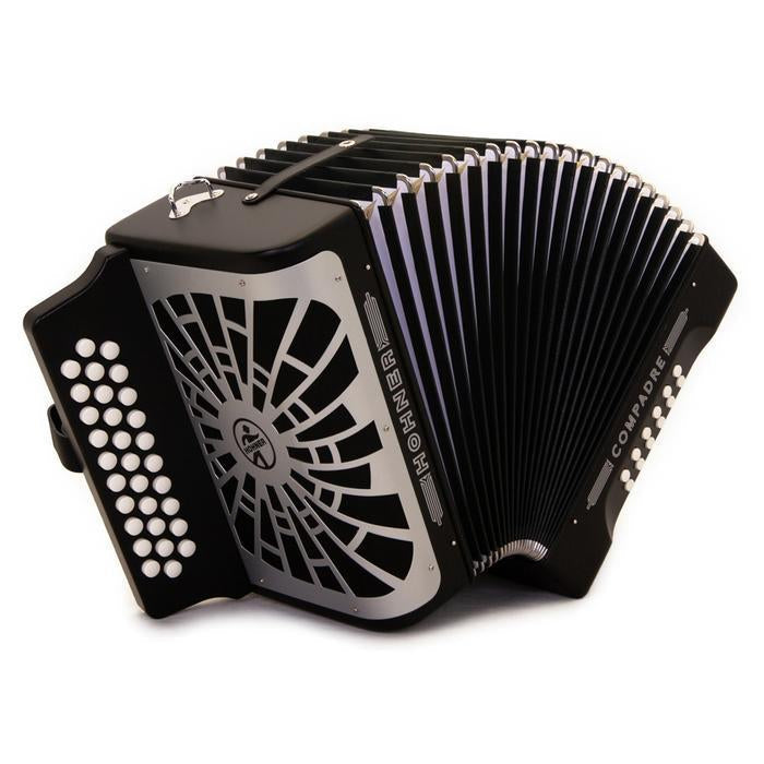 Hohner Compadre EAD Black with Gray Accordion and Cantabella Straps Bundle-accordion-Hermes Music- Hermes Music