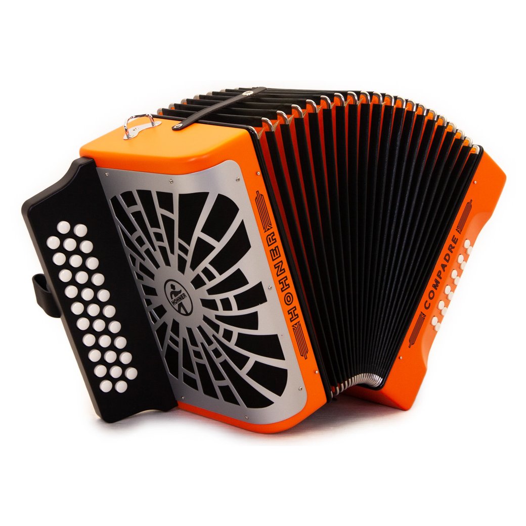 Hohner Compadre FBE Orange with Gray Grill and Cantabella Straps Bundle-accordion-Hohner- Hermes Music