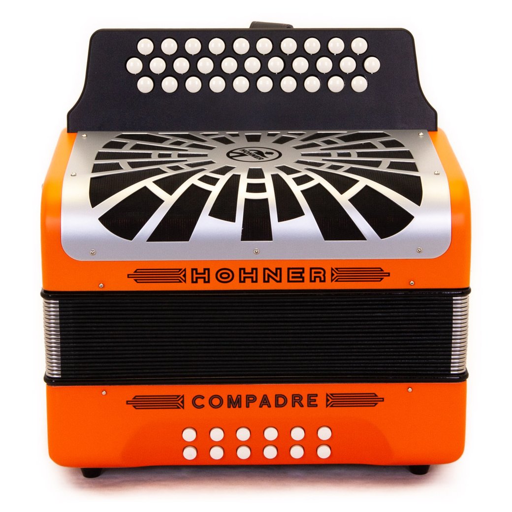 Hohner Compadre FBE Orange with Gray Grill and Cantabella Straps Bundle-accordion-Hohner- Hermes Music