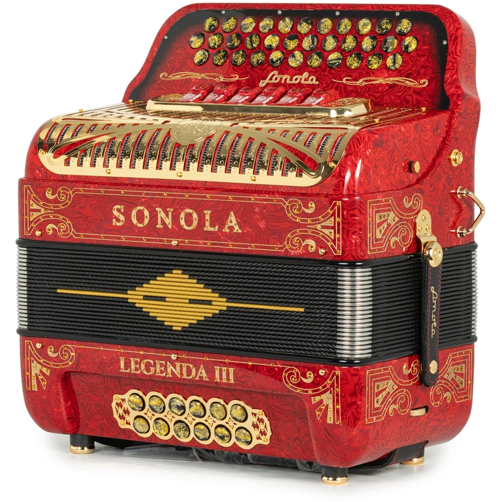 Sonola Legenda III Accordion 6 Switch FBE-EAD Red Waves with Gold