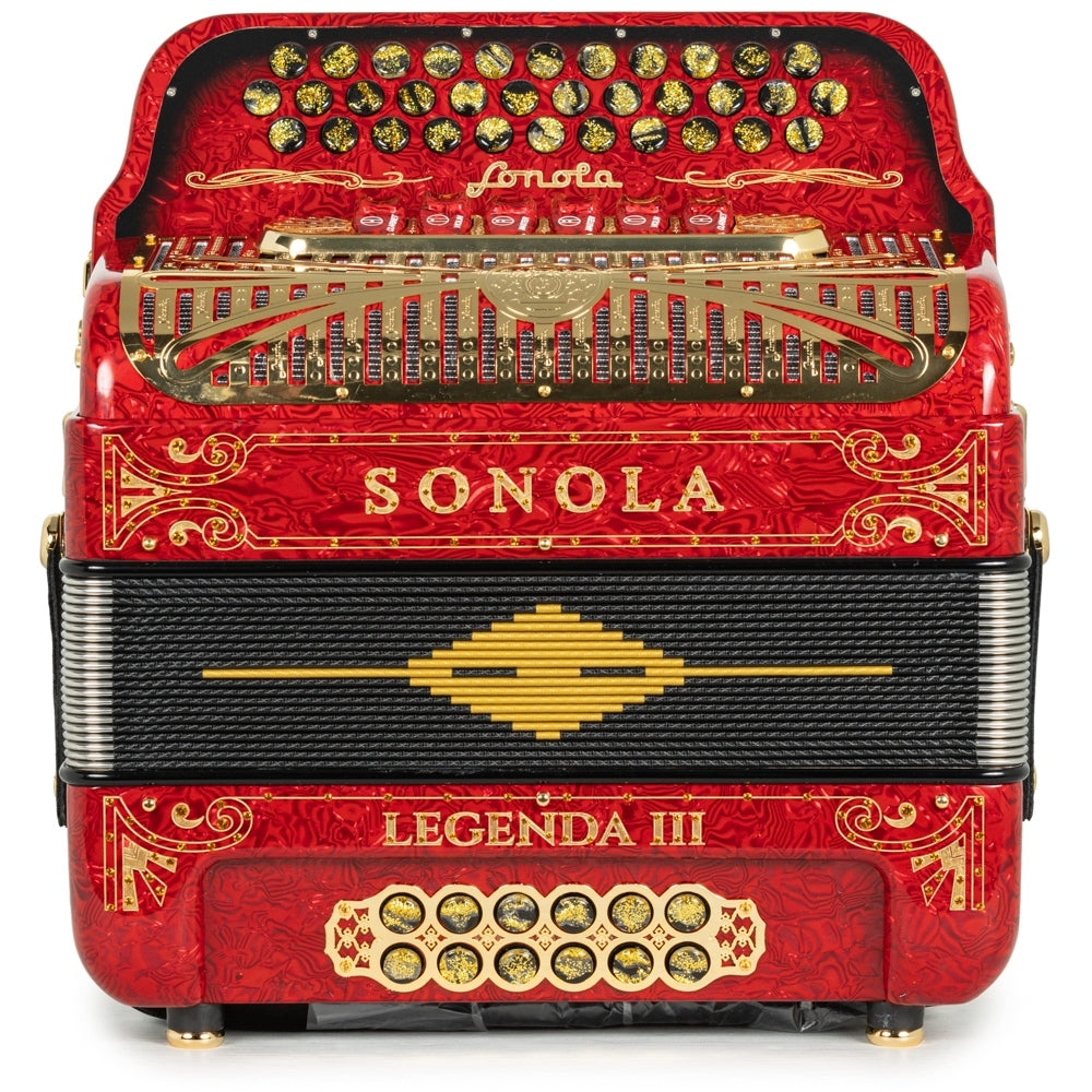 Sonola Legenda III Accordion 6 Switch FBE-EAD Red Waves with Gold