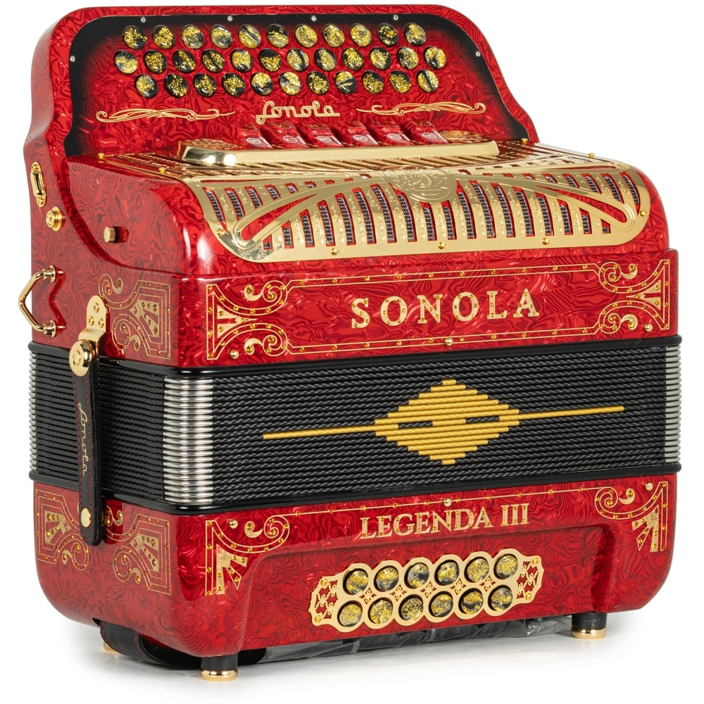 Sonola Legenda III Accordion 6 Switch FBE-EAD Red Waves with Gold