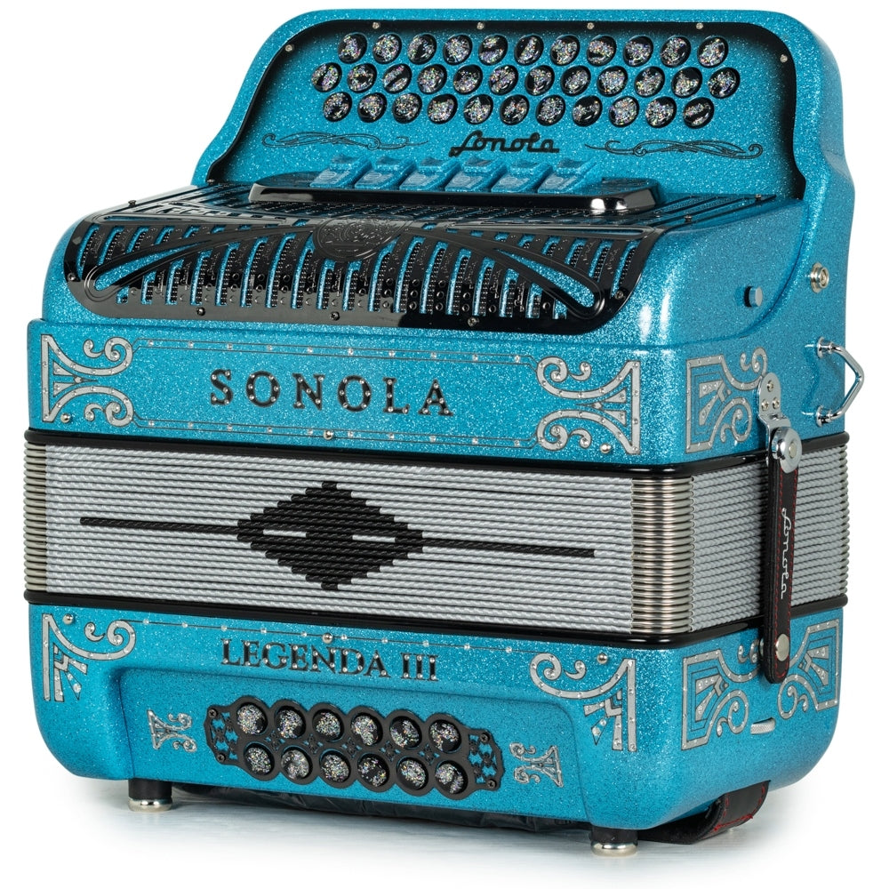 Sonola Legenda III Accordion 6 Switch FBE-GCF Light Blue Glitter with Silver