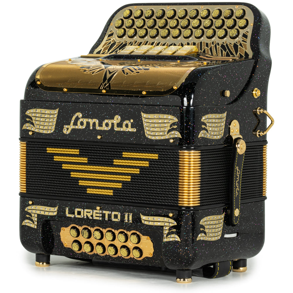 Sonola Loreto II Ultra Compact Accordion 5 Switch FBE Black Glitter with Gold