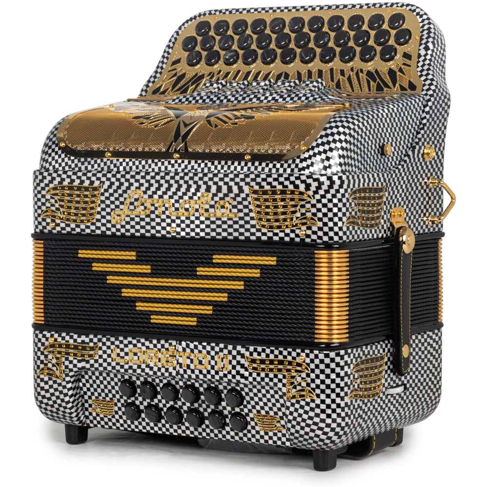 Sonola Loreto II Ultra Compact Accordion 5 Switch EAD Celluloid Checkered with Gold