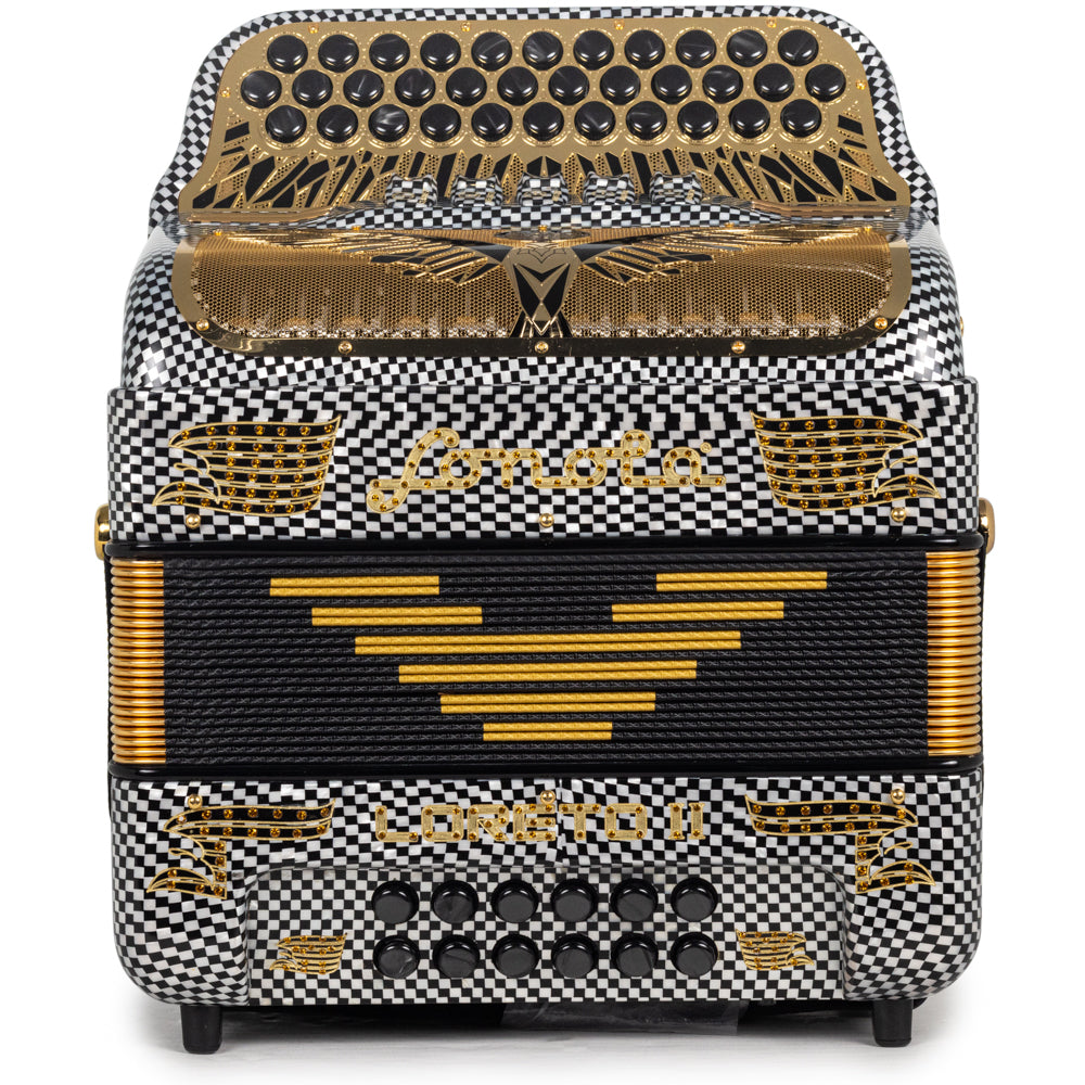 Sonola Loreto II Ultra Compact Accordion 5 Switch FBE Celluloid Checkered with Gold