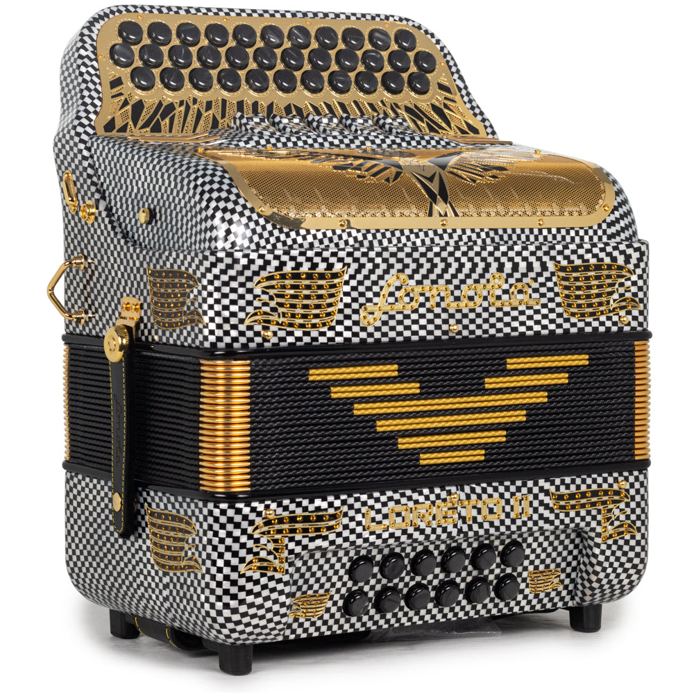 Sonola Loreto II Ultra Compact Accordion 5 Switch FBE Celluloid Checkered with Gold