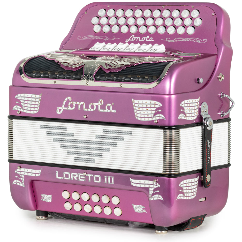 Sonola Loreto III Accordion 6 Switch 2-Tone FBE-EAD in Hot Pink with White