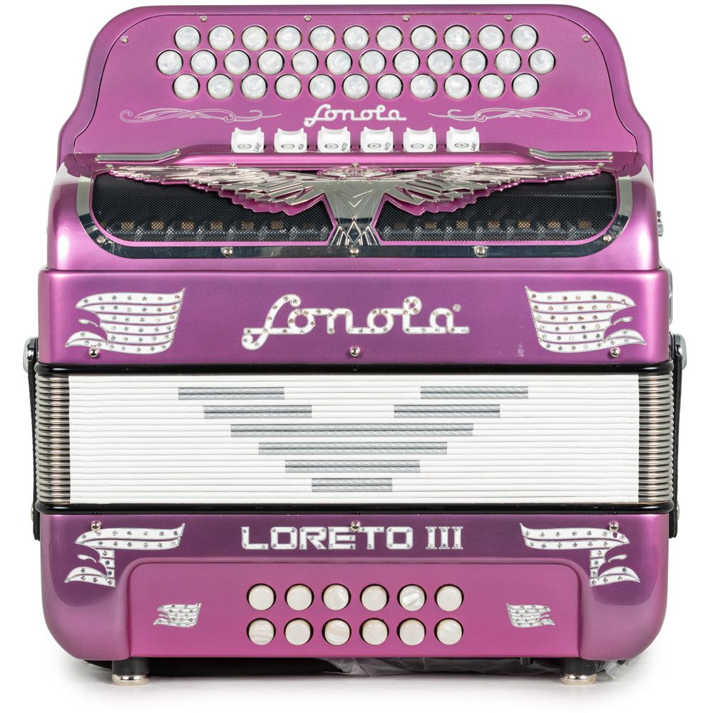 Sonola Loreto III Accordion 6 Switch 2-Tone FBE-EAD in Hot Pink with White