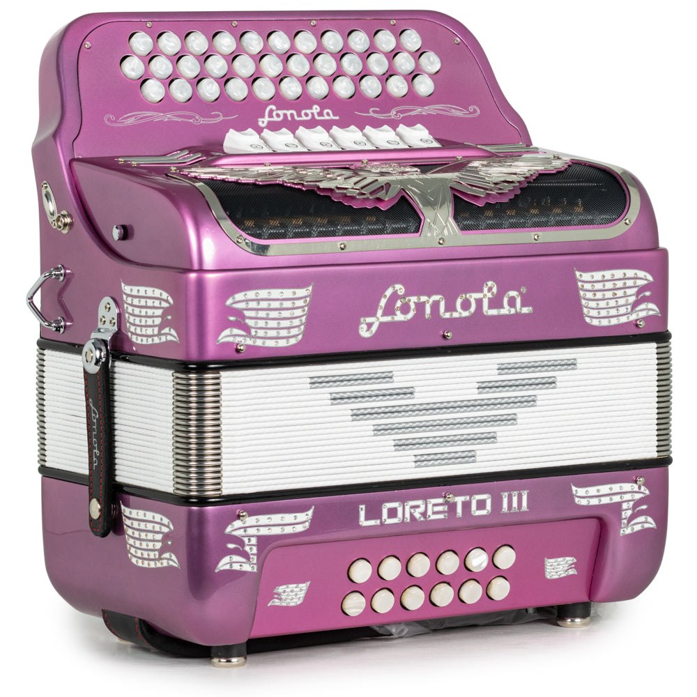 Sonola Loreto III Accordion 6 Switch 2-Tone FBE-EAD in Hot Pink with White