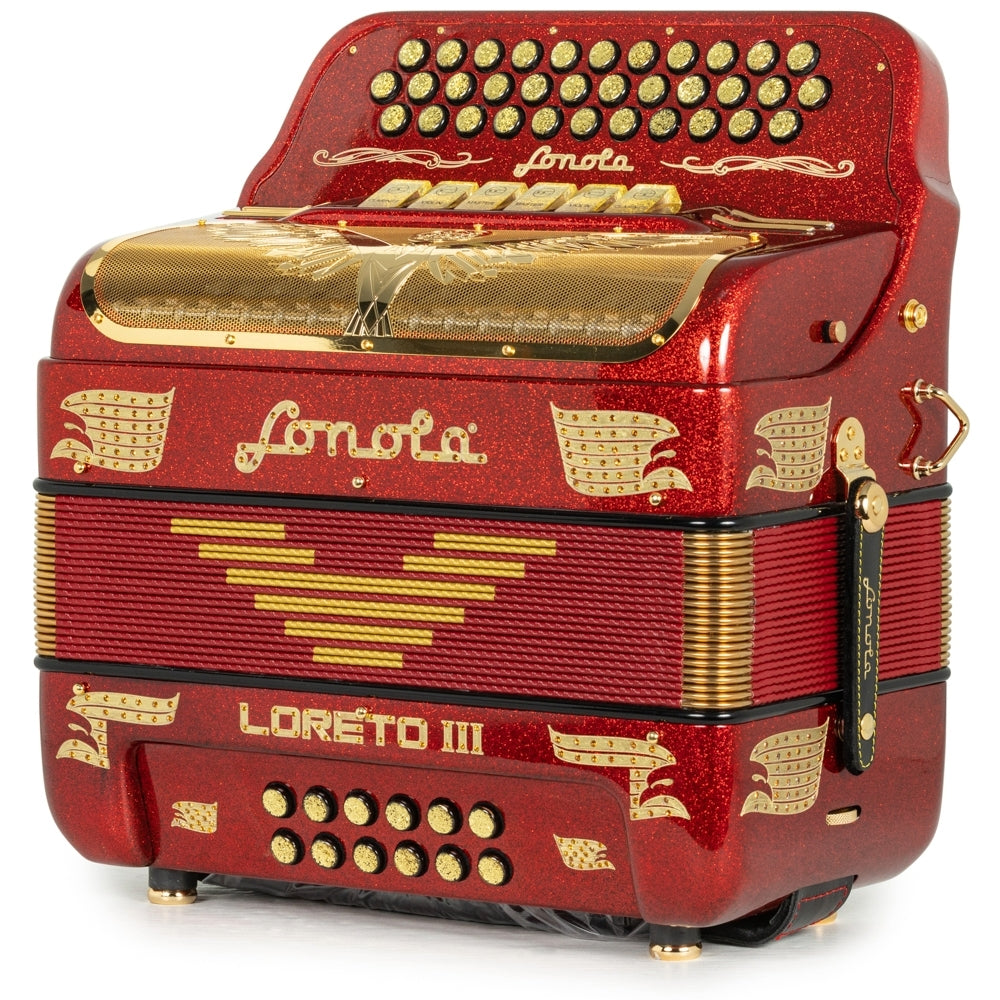 Sonola Loreto III Accordion 6 Switch 2-Tone FBE-EAD Red Glitter with Gold
