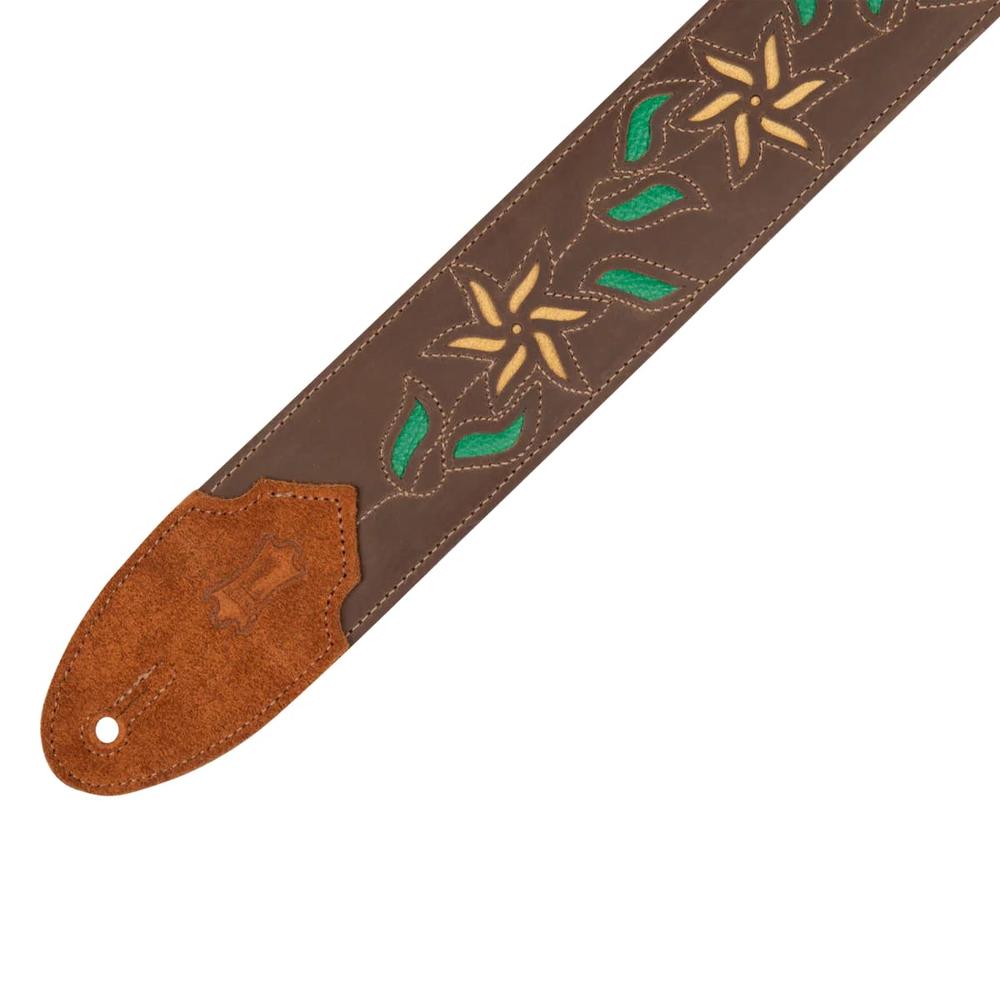Levy's M4FV 2.5-inch Flowering Vine Genuine Leather Guitar Strap - Brown Leather