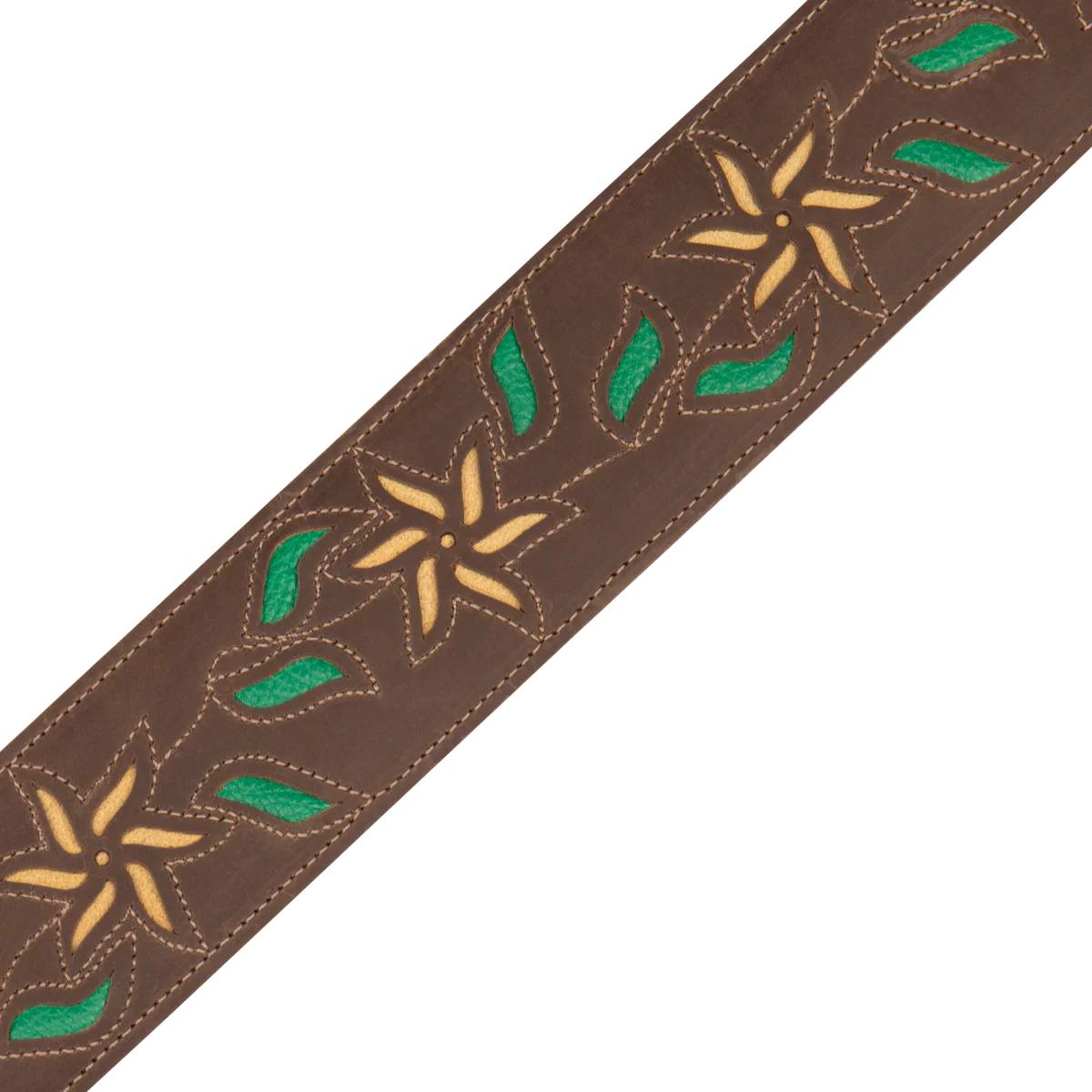 Levy's M4FV 2.5-inch Flowering Vine Genuine Leather Guitar Strap - Brown Leather