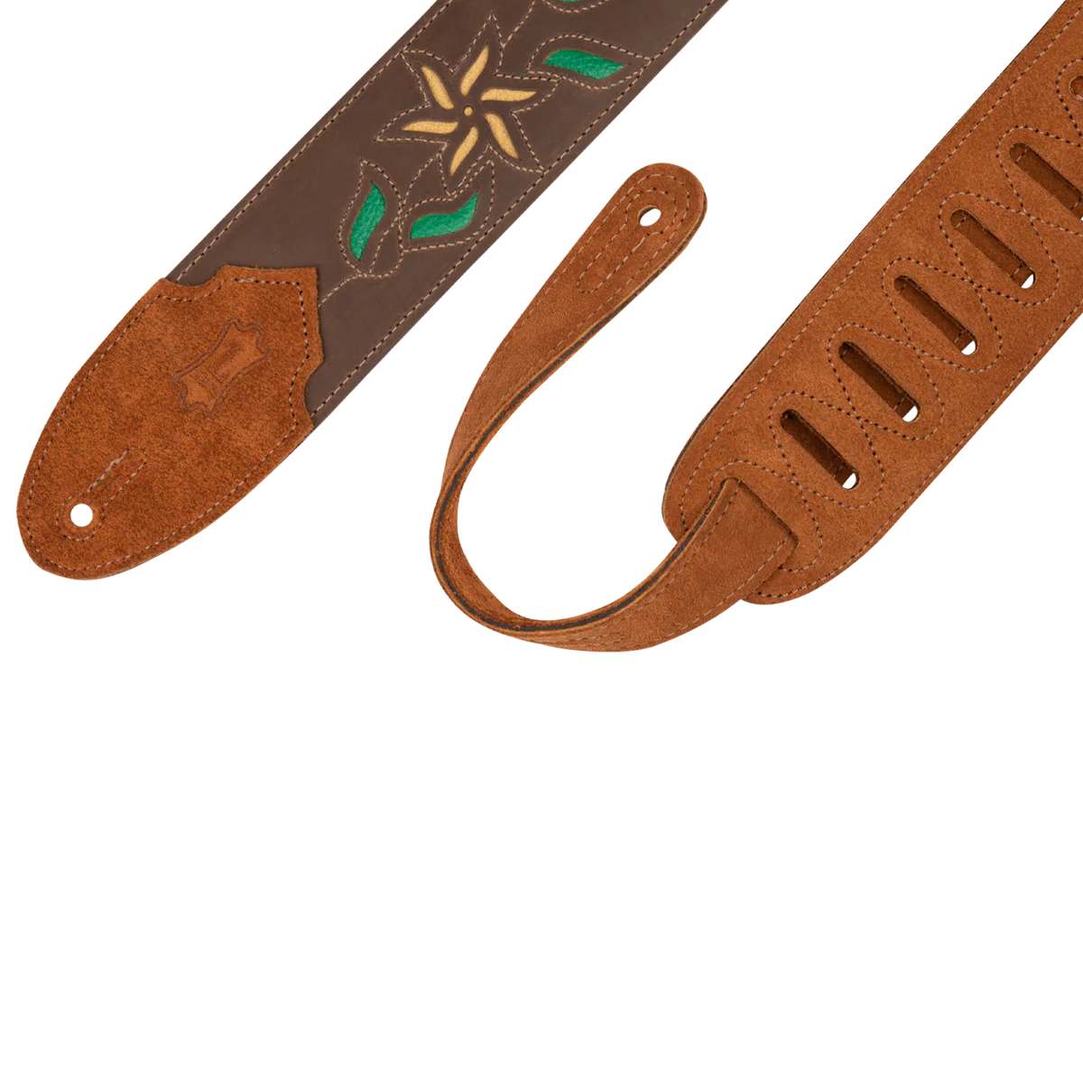 Levy's M4FV 2.5-inch Flowering Vine Genuine Leather Guitar Strap - Brown Leather