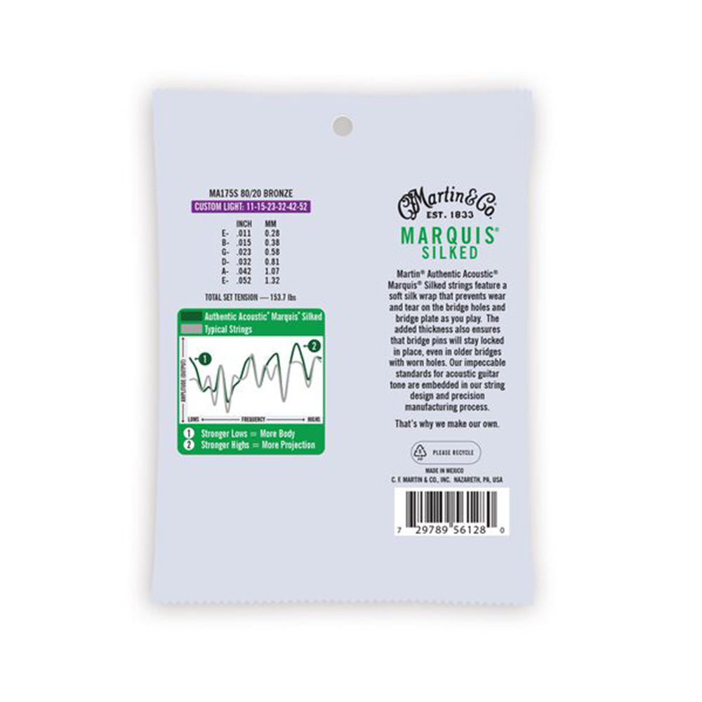 Martin MA175S-U Authentic Acoustic Marquis Silked 80/20 Bronze Guitar Strings, Custom Light-Guitar Accessories-Martin and Co-Hermes Music