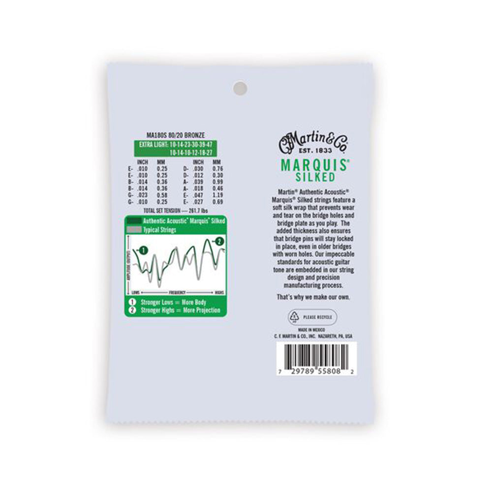 Martin MA180S-U Authentic Acoustic Marquis Silked 80/20 Bronze Guitar Strings, Extra Light-Guitar Accessories-Martin and Co-Hermes Music