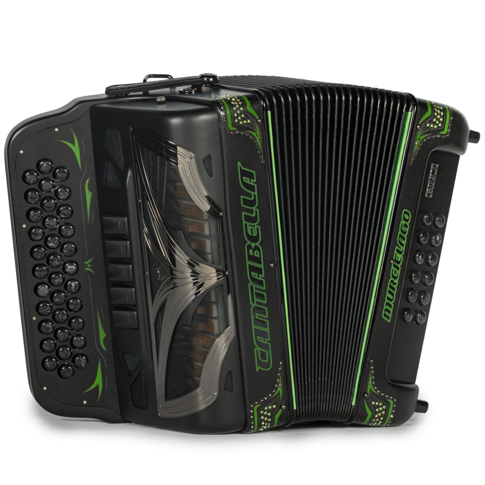 Cantabella Murcielago Accordion 5 Switch FBE Matte Grey and Green-accordions-Cantabella-Hermes Music-Accordion Pro Shop