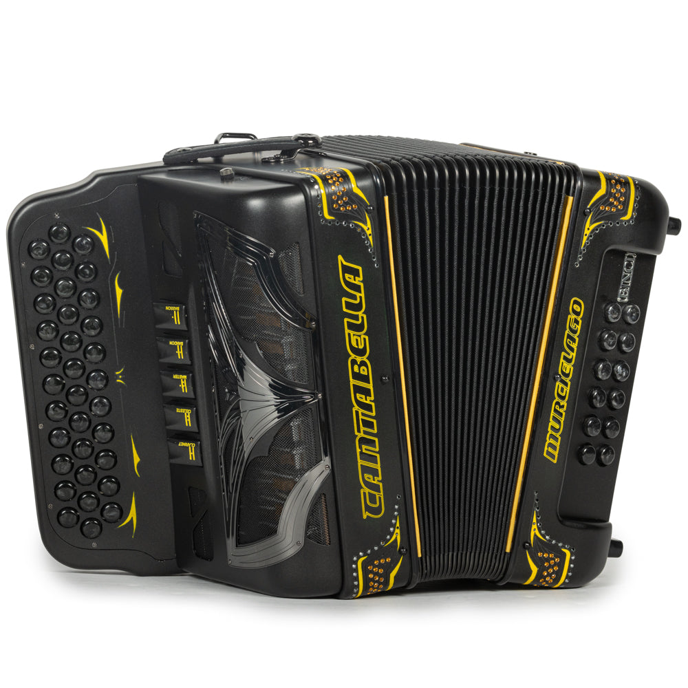 Cantabella Murcielago Accordion 5 Switch FBE Matte Black and Yellow-accordions-Cantabella-Hermes Music-Accordion Pro Shop