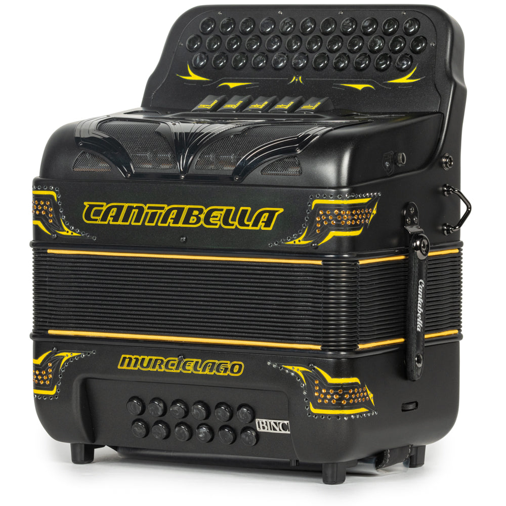 Cantabella Murcielago Accordion 5 Switch FBE Matte Black and Yellow-accordions-Cantabella-Hermes Music-Accordion Pro Shop